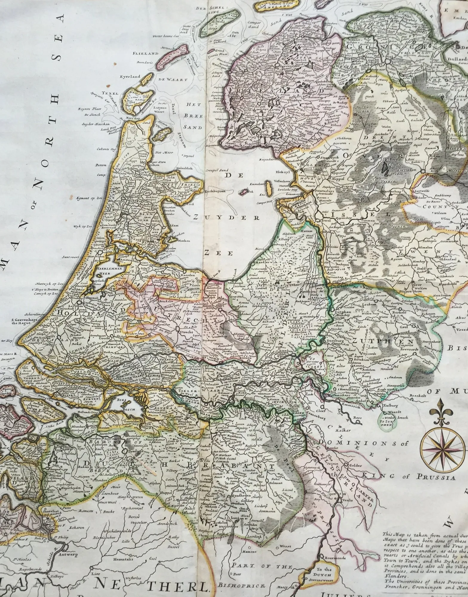 1720 Herman Moll Large Antique Map of The Netherlands - Holland, VII Provinces