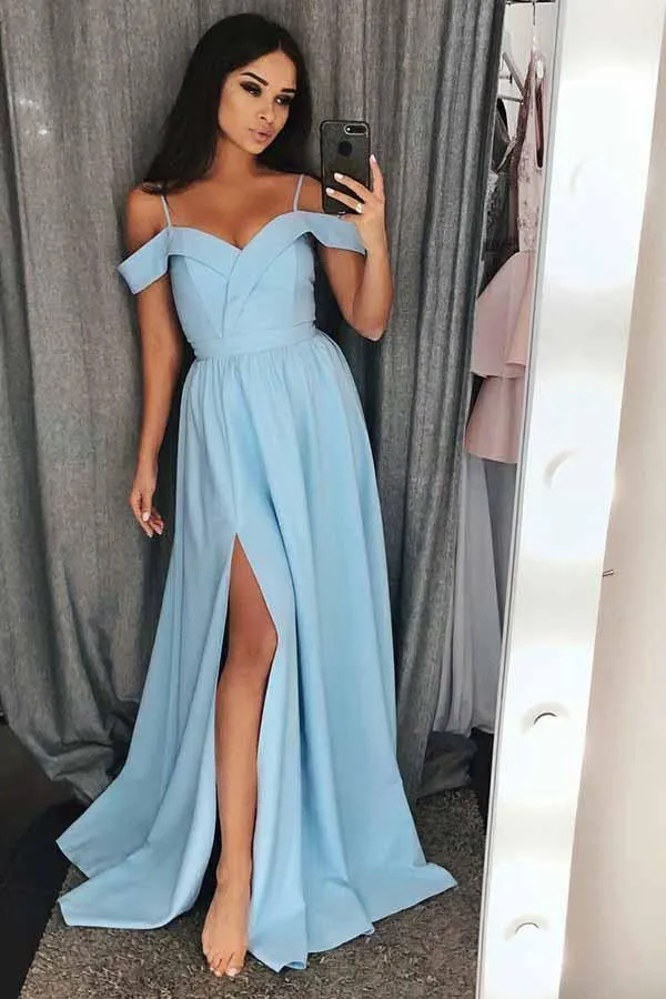 A-Line Cold Shoulder Red Satin Prom/Evening Dress with Split PG616