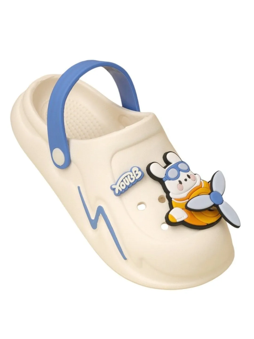 Adorable Blue and White Cartoon Airplane Clogs For Boys