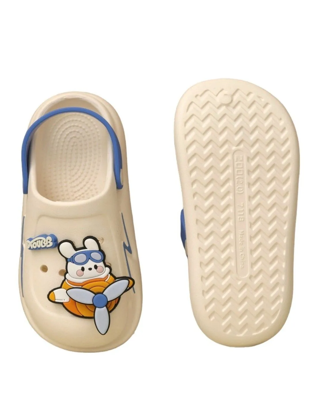 Adorable Blue and White Cartoon Airplane Clogs For Boys