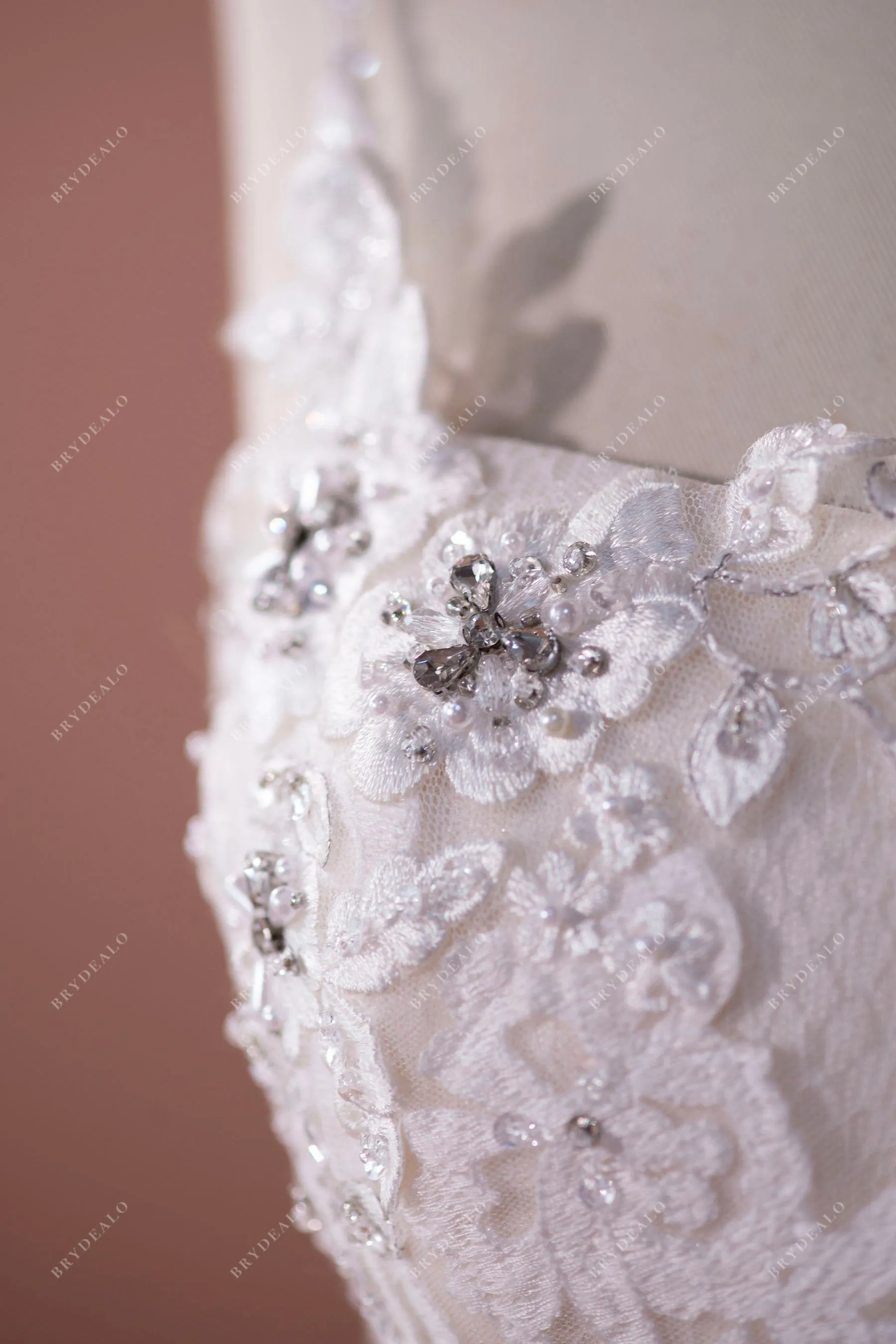 Beaded One Shoulder Lace Tulle Long A-line Wedding Dress