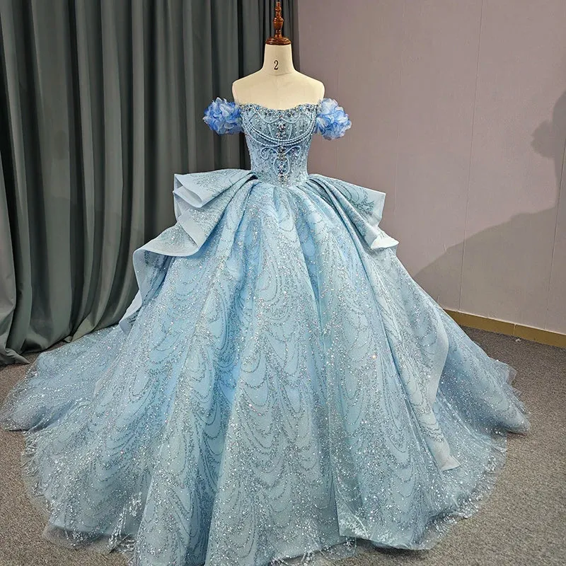 Blue Strapless Quinceañera Dress