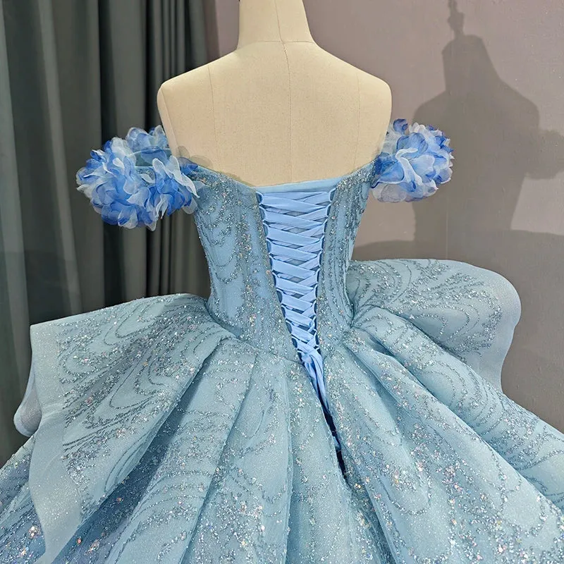 Blue Strapless Quinceañera Dress
