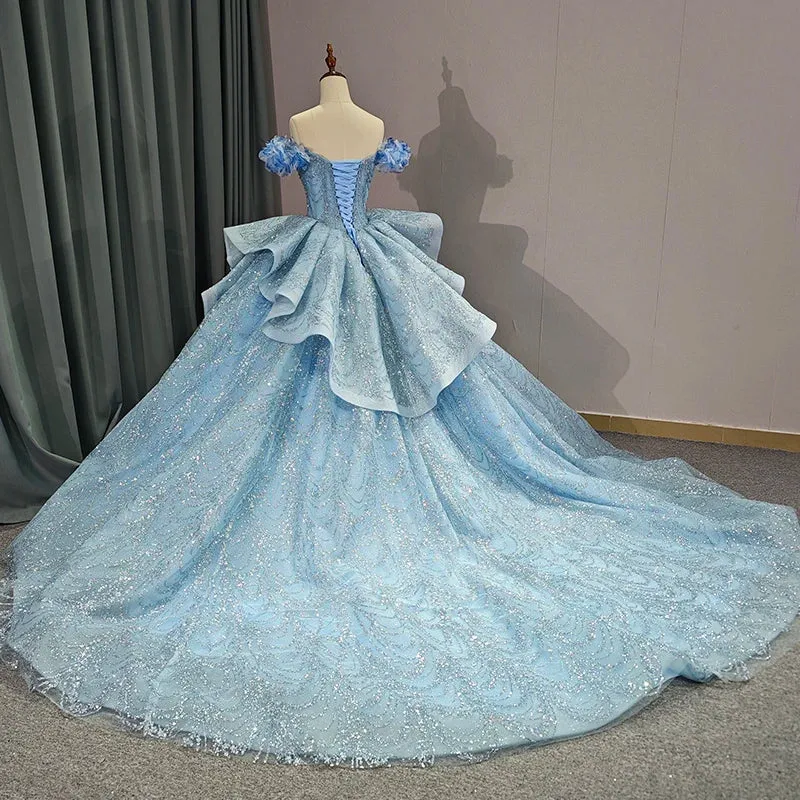 Blue Strapless Quinceañera Dress