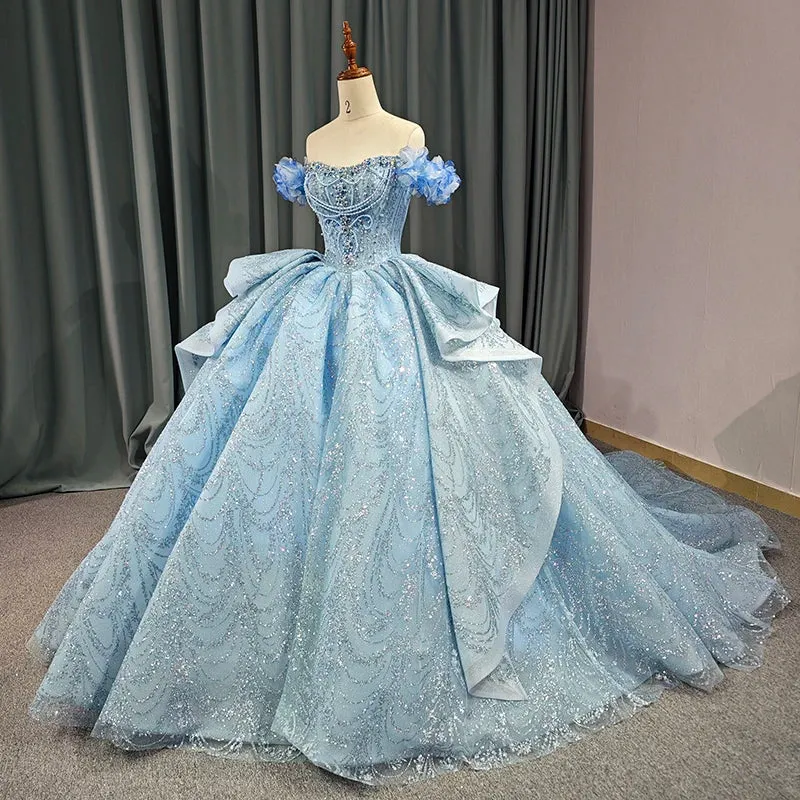 Blue Strapless Quinceañera Dress