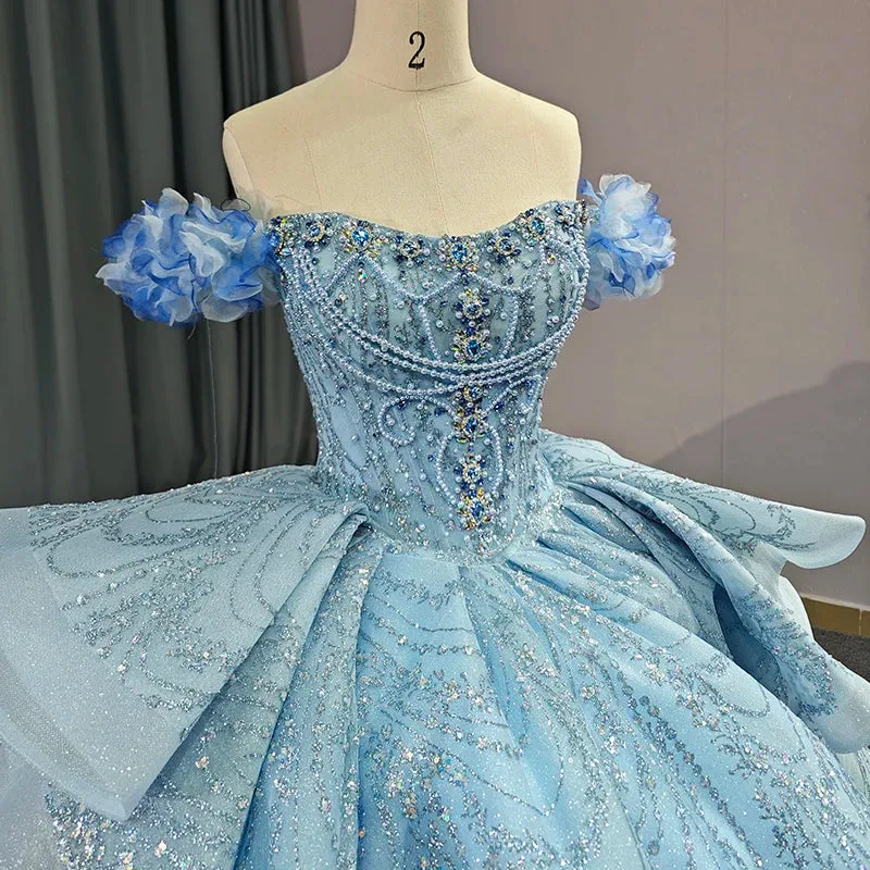 Blue Strapless Quinceañera Dress