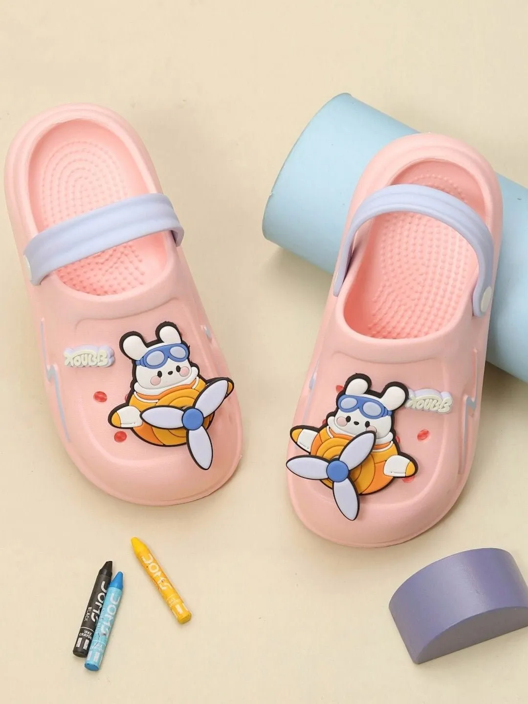 Charming Pink Cartoon Airplane Clogs For Girls