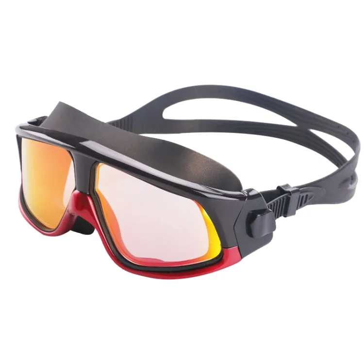 Colorful Large Frame Electroplating Anti-fog Silicone Swimming Goggles for Adults (Red   Black)