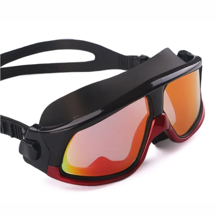 Colorful Large Frame Electroplating Anti-fog Silicone Swimming Goggles for Adults (Red   Black)