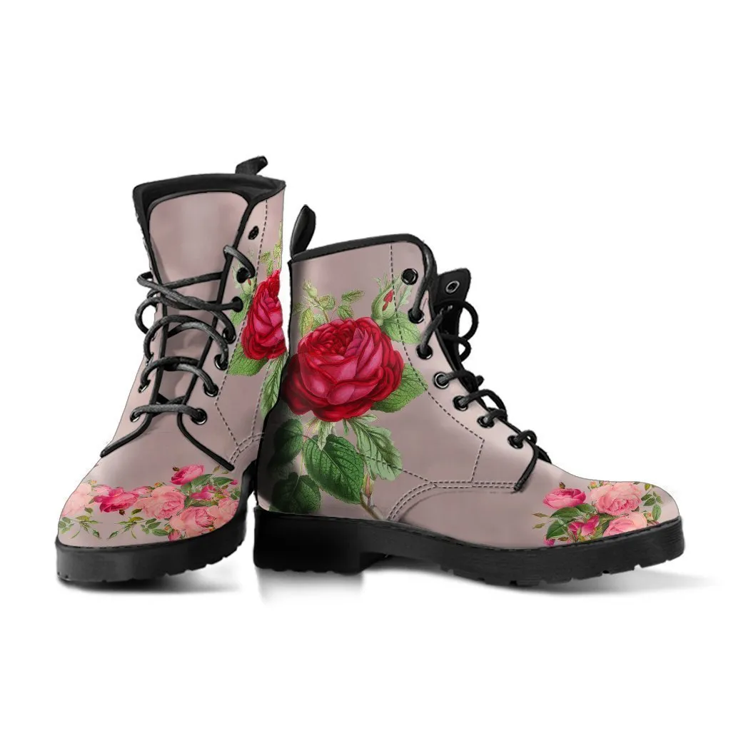 Combat Boots - Vintage Style Flowers | Boho Shoes,  Vegan Leather Handmade Lace Up Boots Women