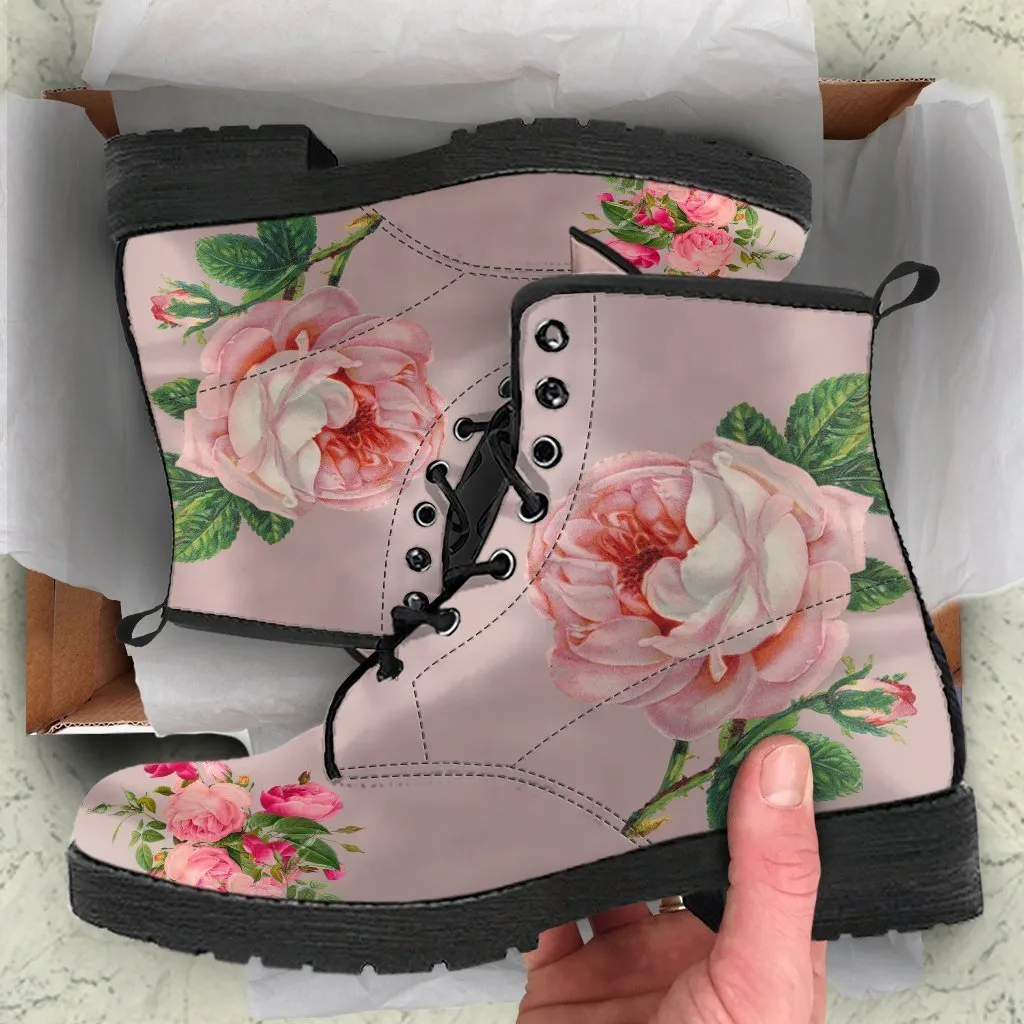 Combat Boots - Vintage Style Flowers | Boho Shoes,  Vegan Leather Handmade Lace Up Boots Women