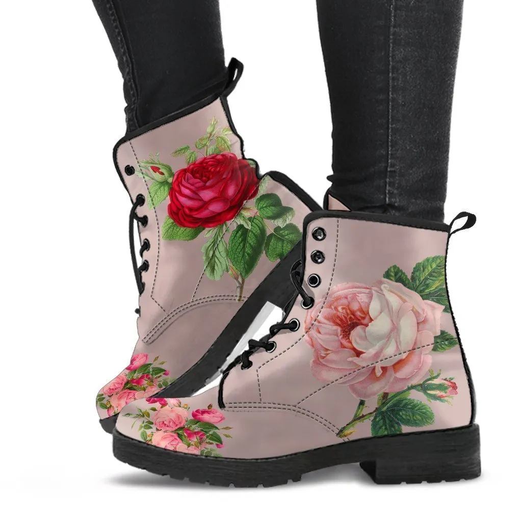 Combat Boots - Vintage Style Flowers | Boho Shoes,  Vegan Leather Handmade Lace Up Boots Women