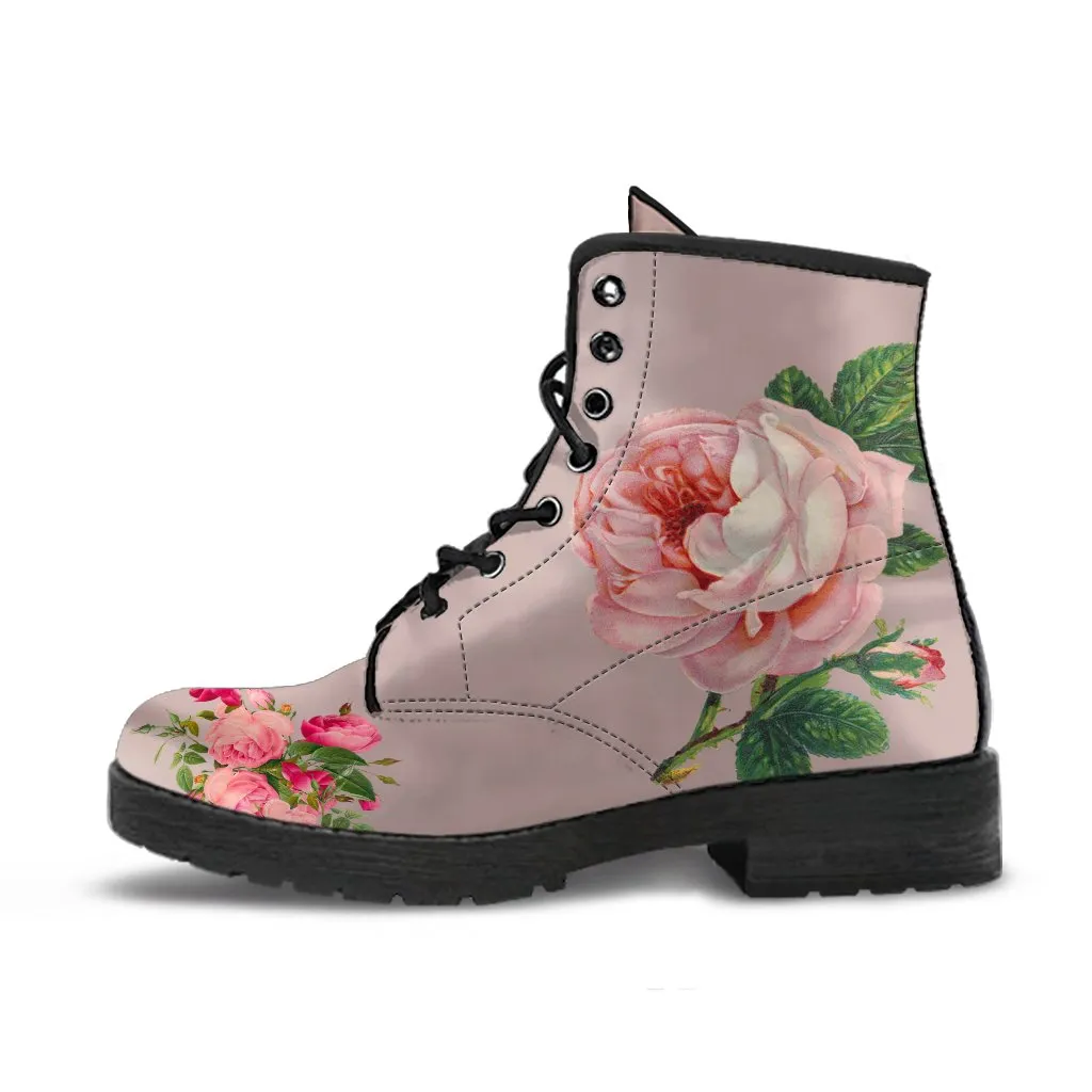 Combat Boots - Vintage Style Flowers | Boho Shoes,  Vegan Leather Handmade Lace Up Boots Women