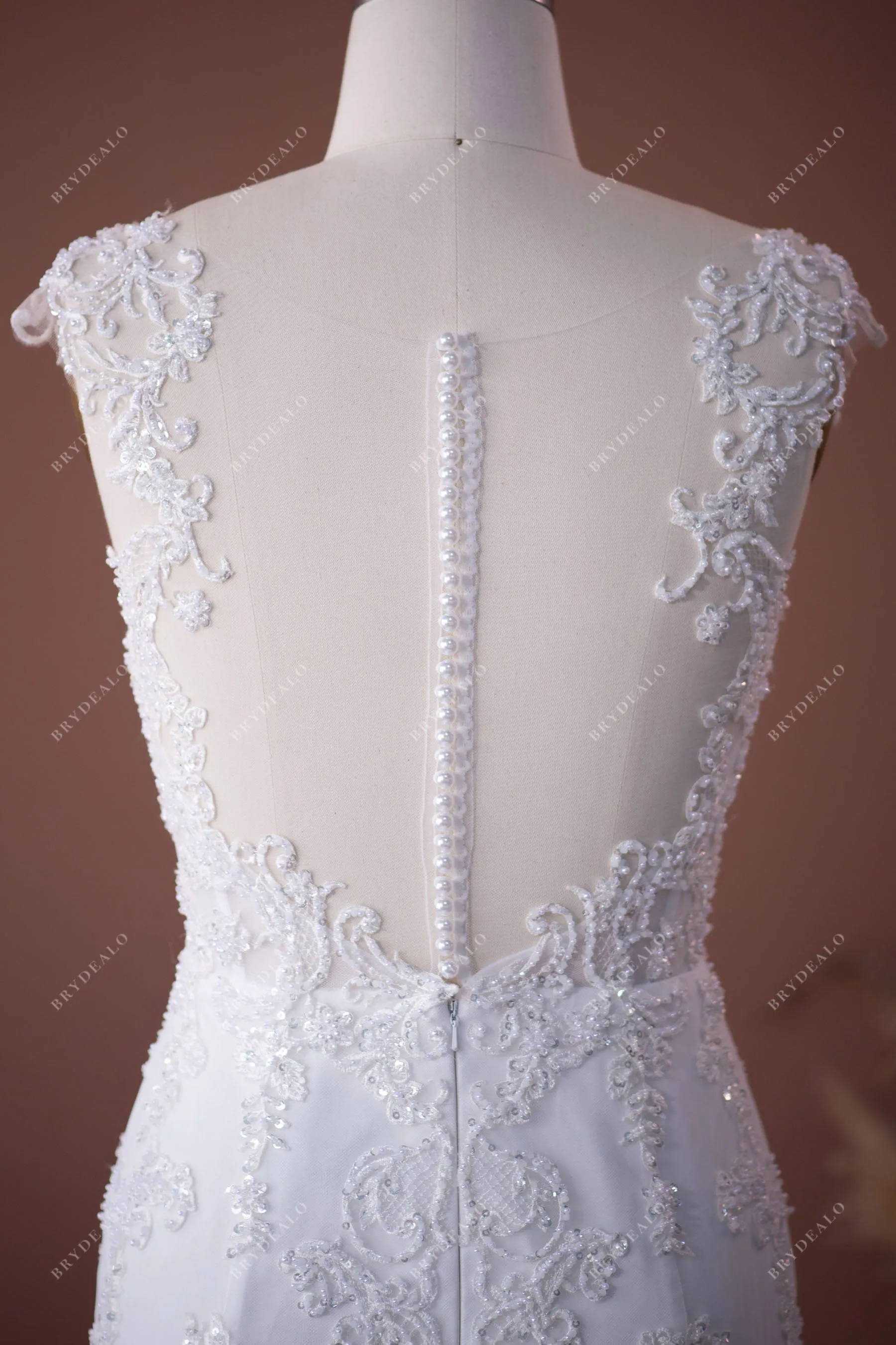 Designer Beaded Lace Country Trumpet Long Train Wedding Dress