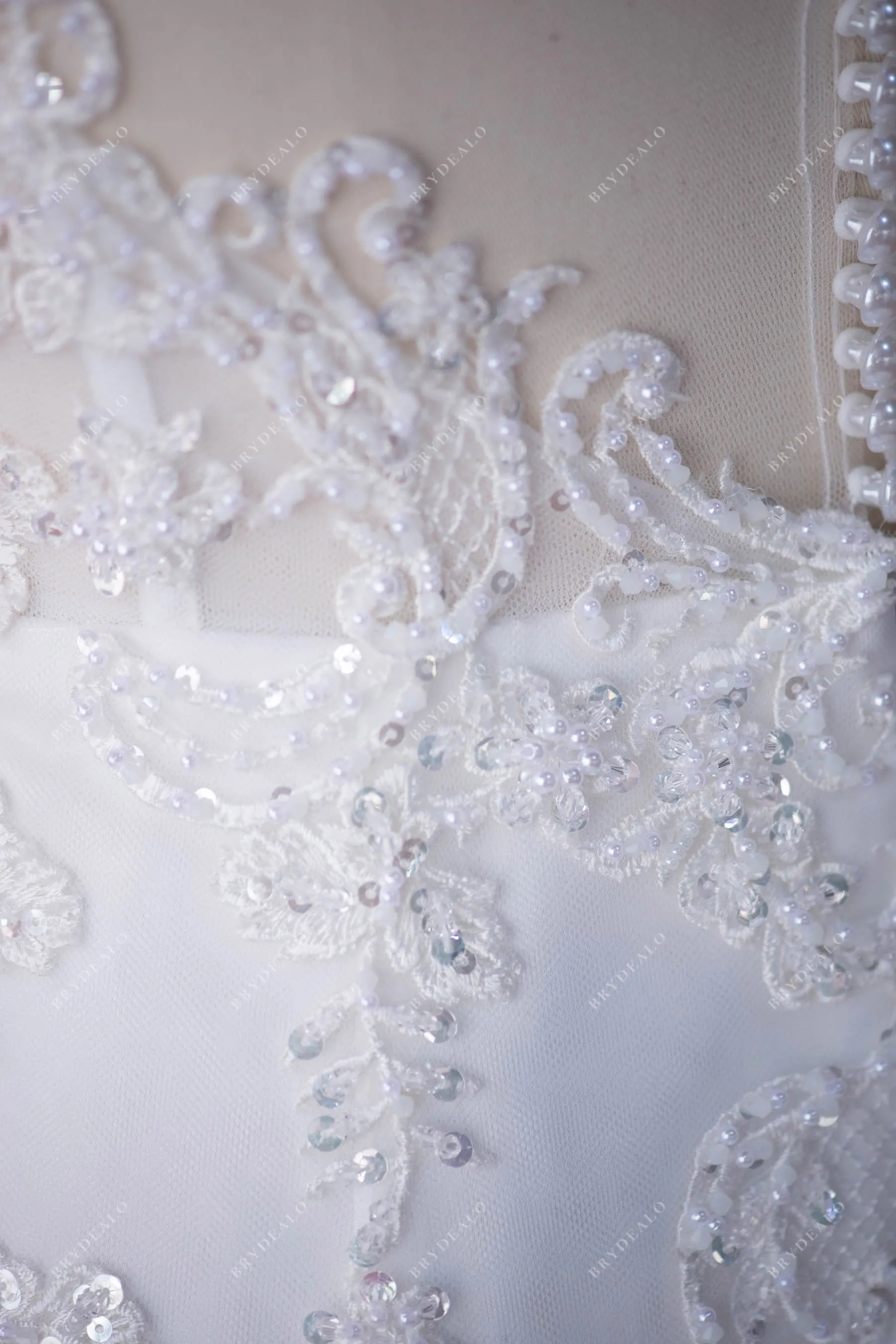 Designer Beaded Lace Country Trumpet Long Train Wedding Dress