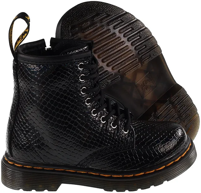 Dr Martens Shoes Kids 1460 Black Reptile Emboss