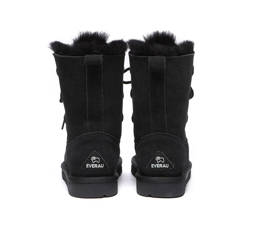 EVERAU® Lace-up Sheepskin Boots Women Tall Stark