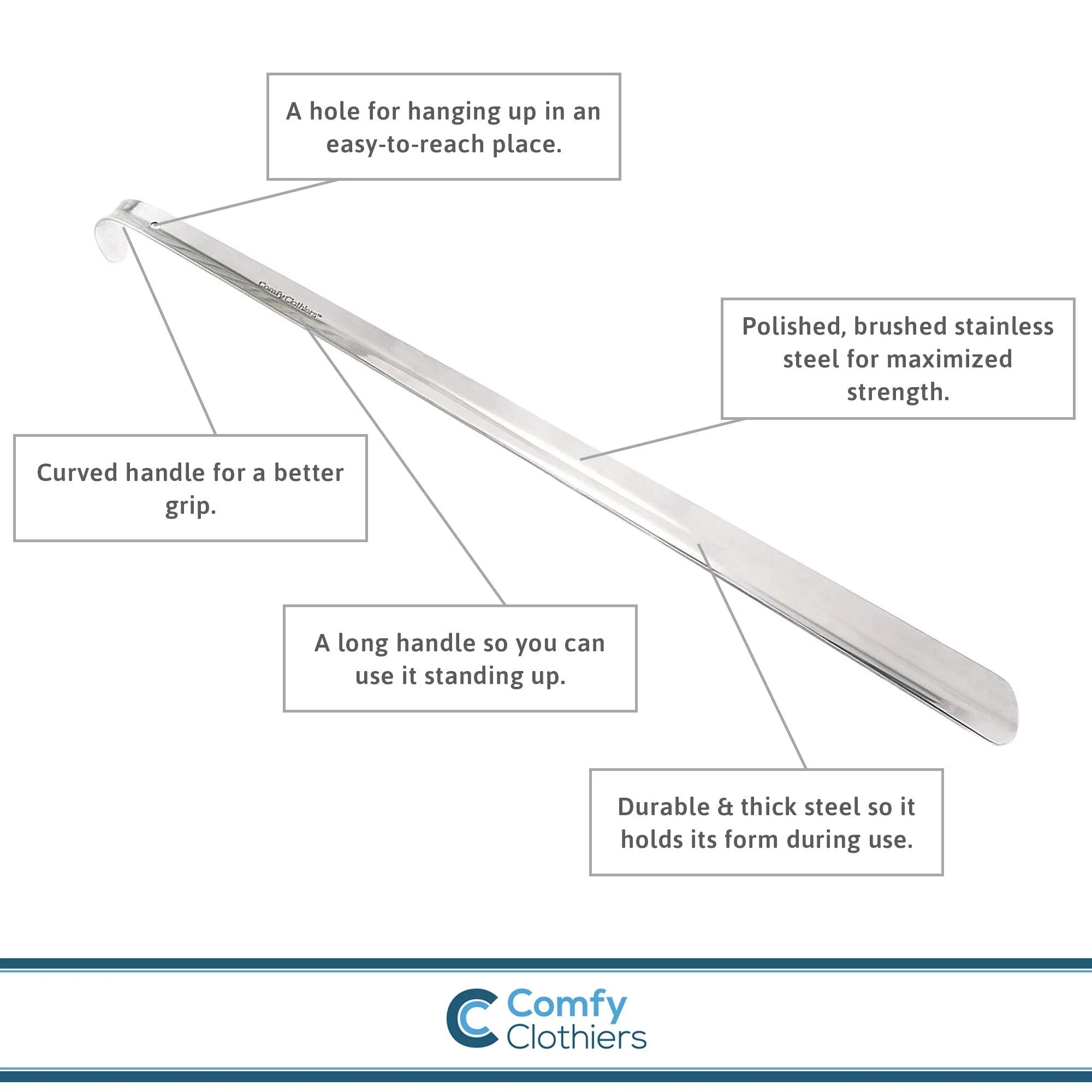 Extra Long Metal Shoe Horn - 23 Inch Heavy Duty Stainless Steel Shoehorn