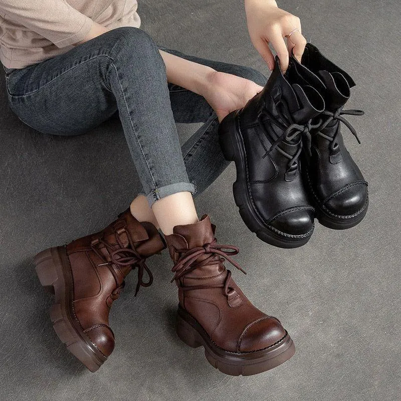 Genuine Leather Women's Casual Shoes Handmade Ankle Boots GCSBG09