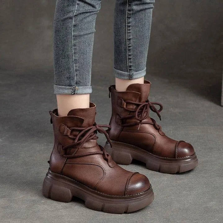 Genuine Leather Women's Casual Shoes Handmade Ankle Boots GCSBG09