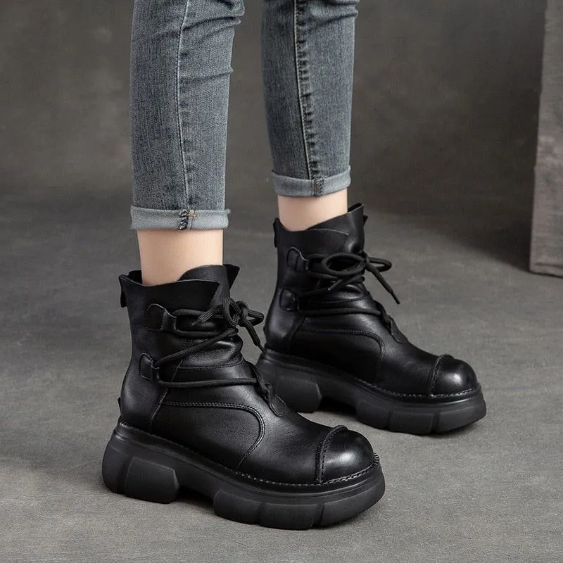 Genuine Leather Women's Casual Shoes Handmade Ankle Boots GCSBG09