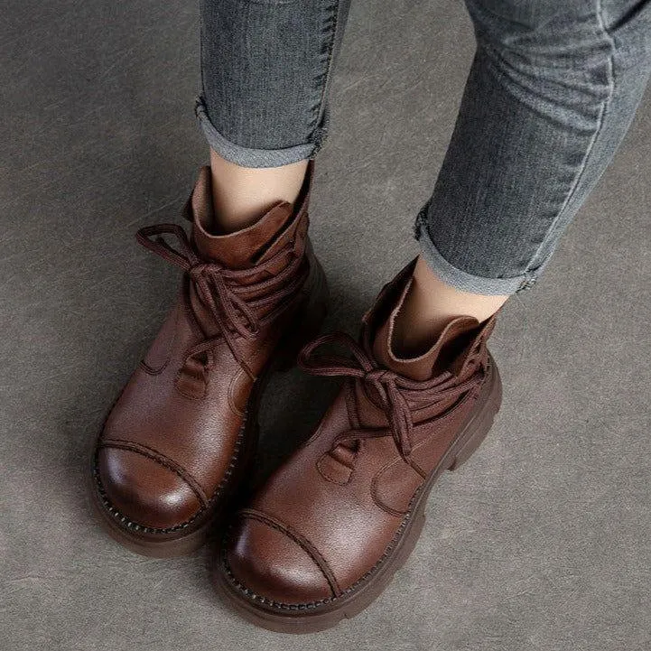 Genuine Leather Women's Casual Shoes Handmade Ankle Boots GCSBG09