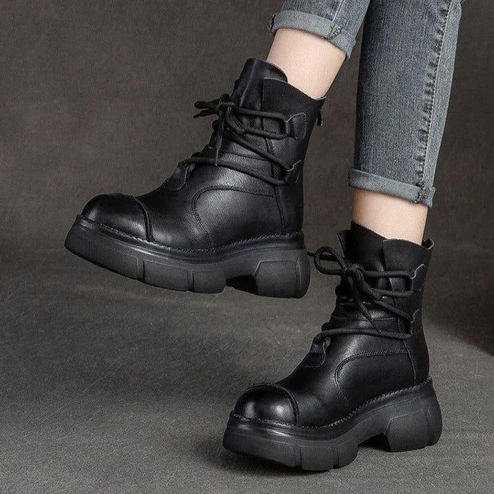 Genuine Leather Women's Casual Shoes Handmade Ankle Boots GCSBG09