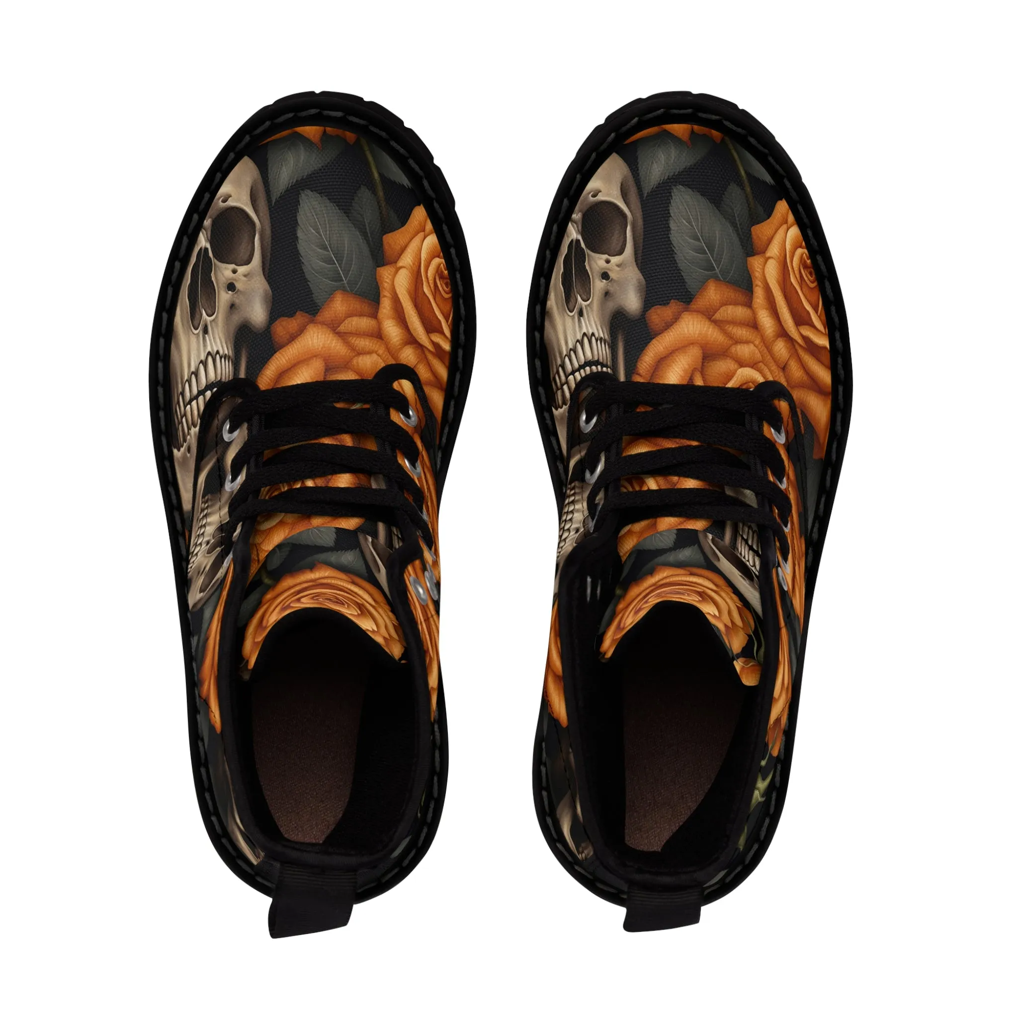 Gothic Orange Skulls and  Roses Women's Canvas Boots