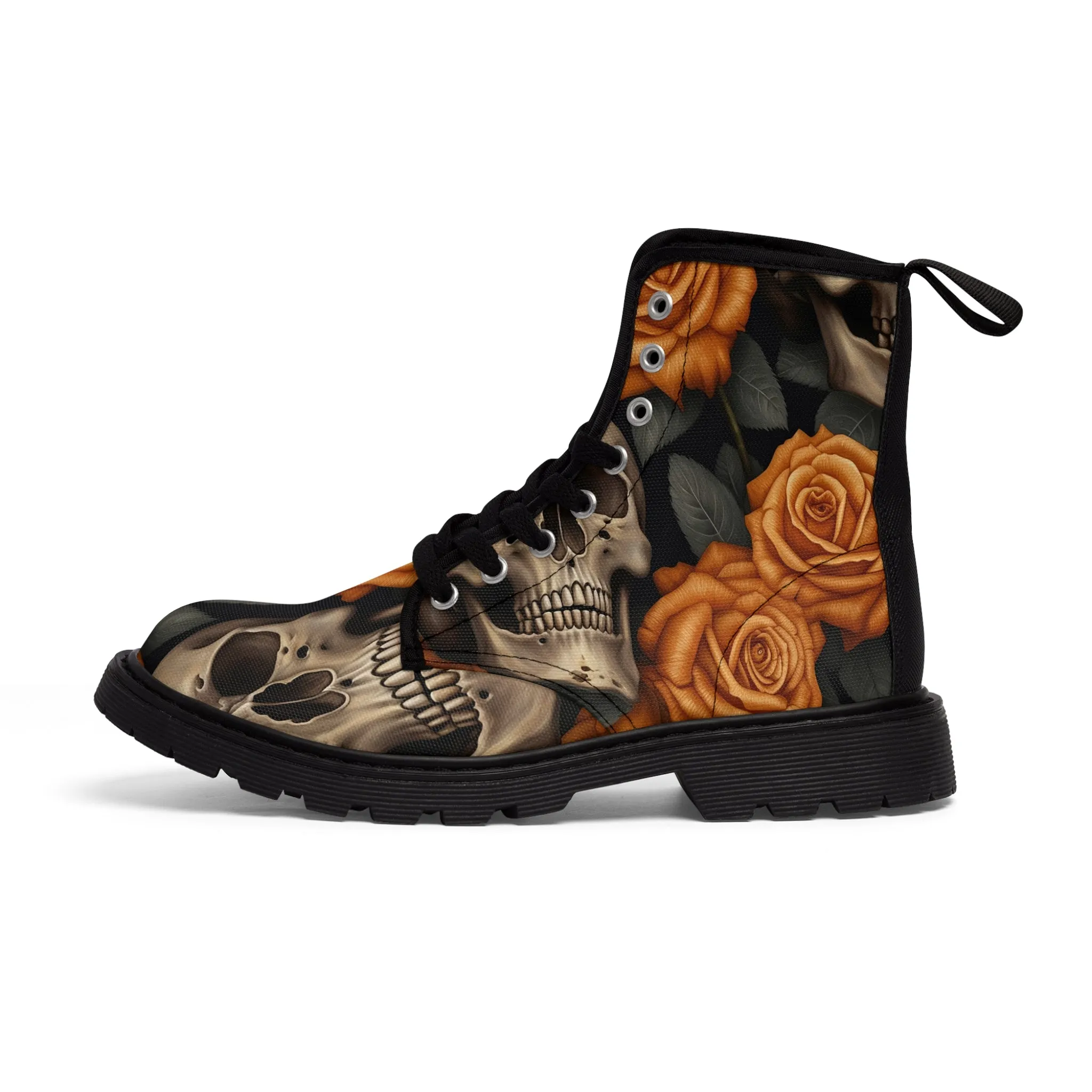 Gothic Orange Skulls and  Roses Women's Canvas Boots