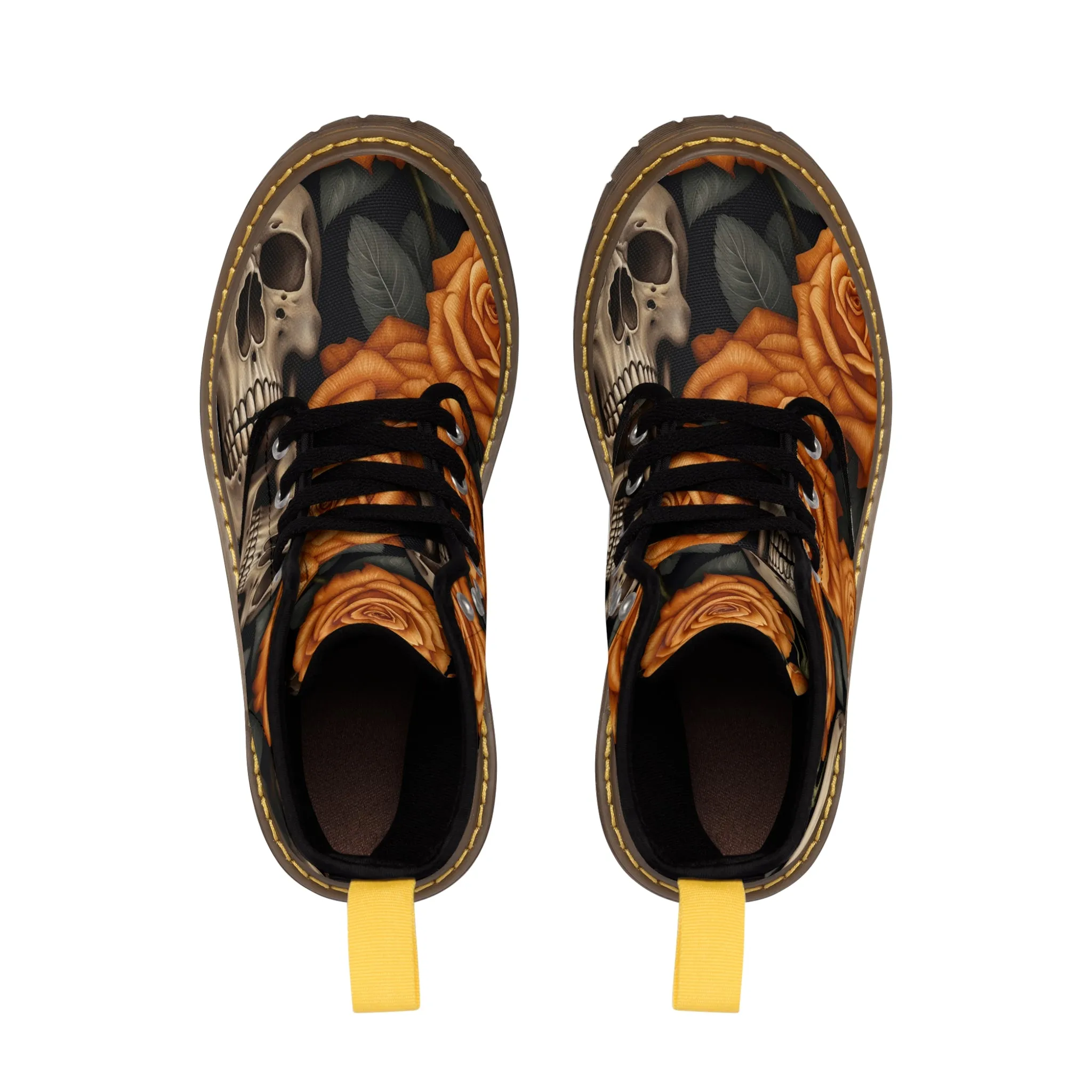 Gothic Orange Skulls and  Roses Women's Canvas Boots