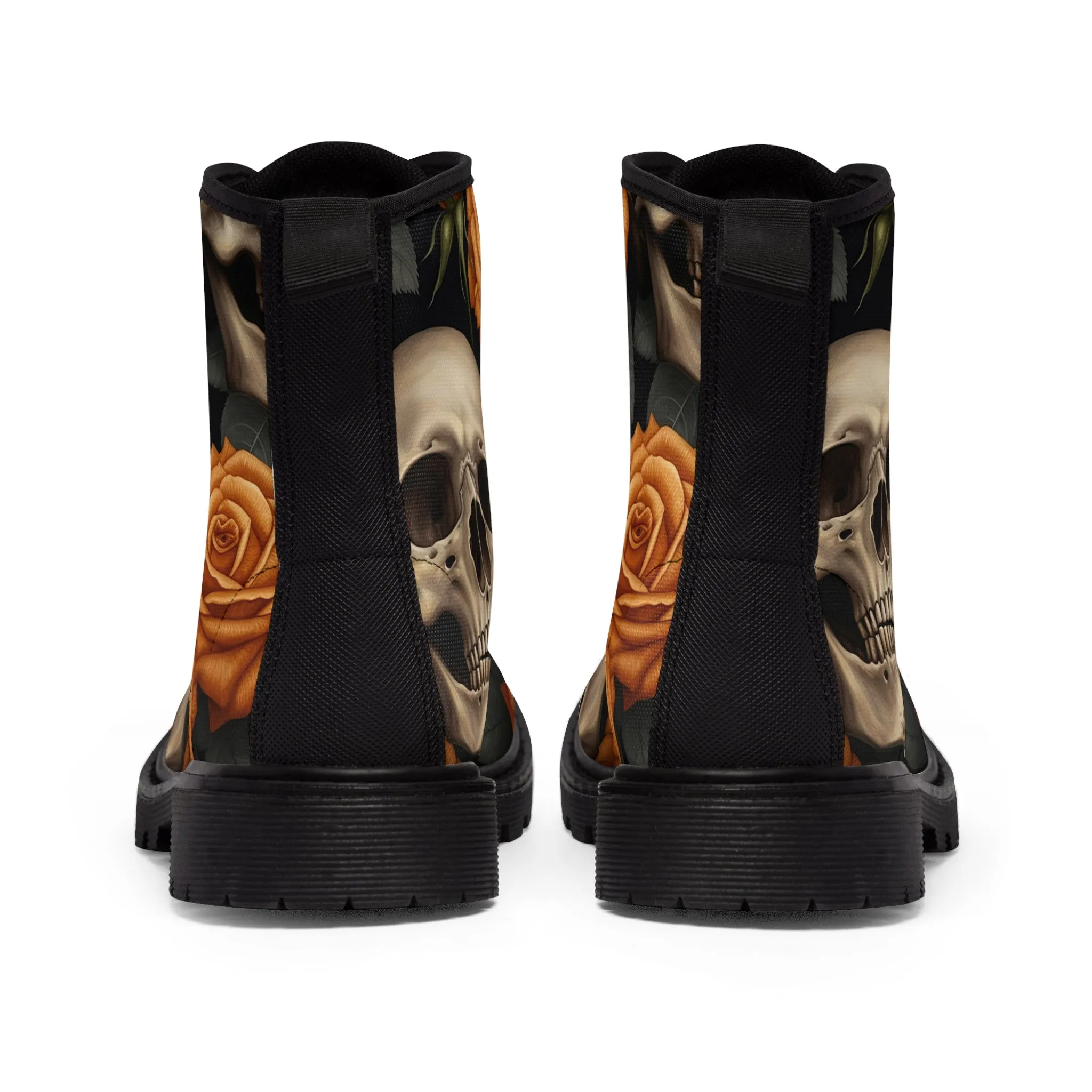 Gothic Orange Skulls and  Roses Women's Canvas Boots