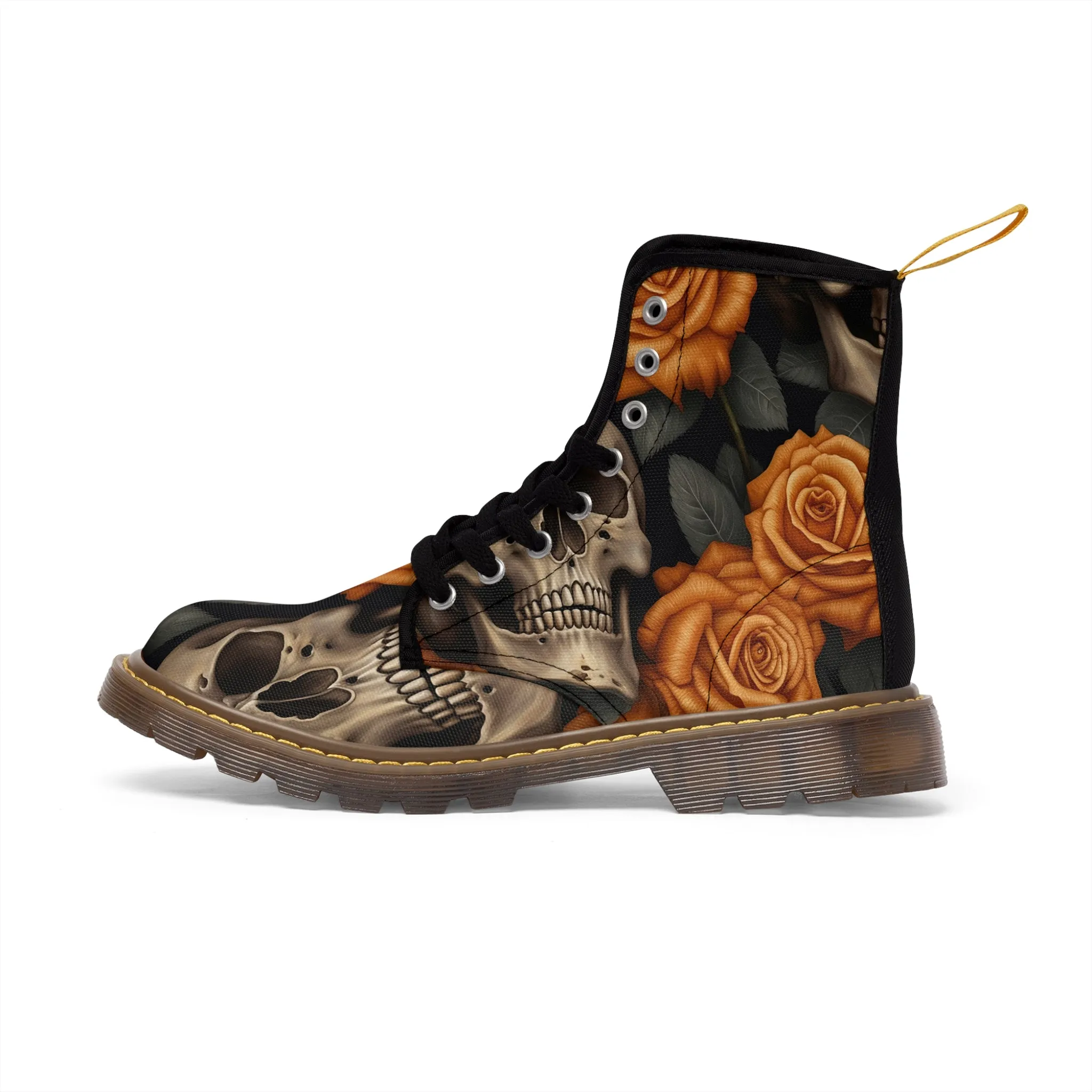 Gothic Orange Skulls and  Roses Women's Canvas Boots