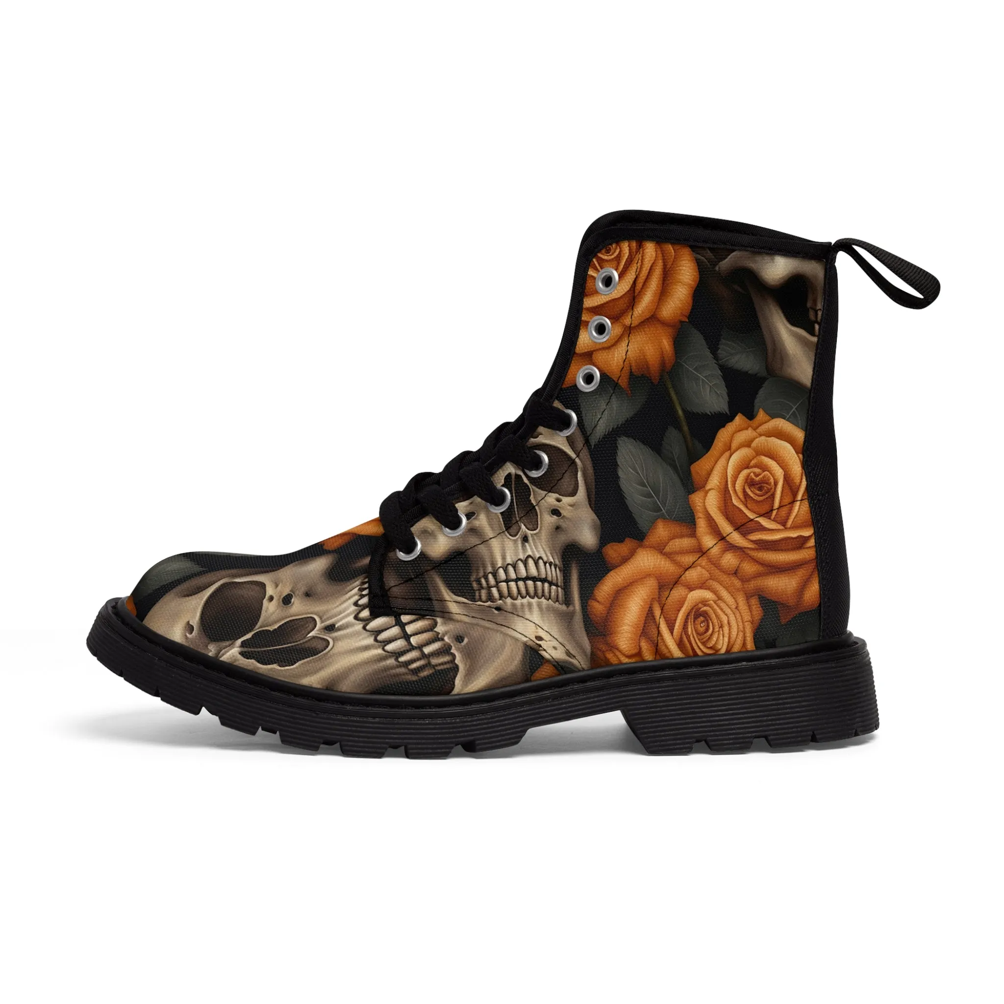 Gothic Orange Skulls and  Roses Women's Canvas Boots