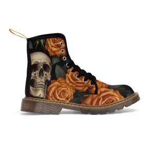 Gothic Orange Skulls and  Roses Women's Canvas Boots