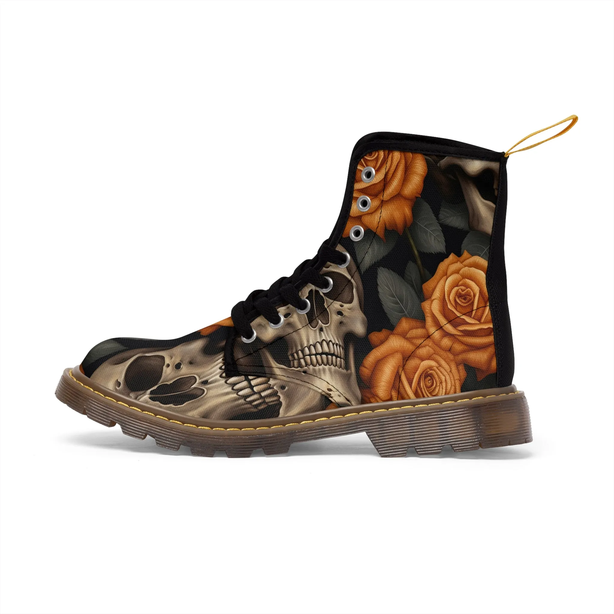 Gothic Orange Skulls and  Roses Women's Canvas Boots
