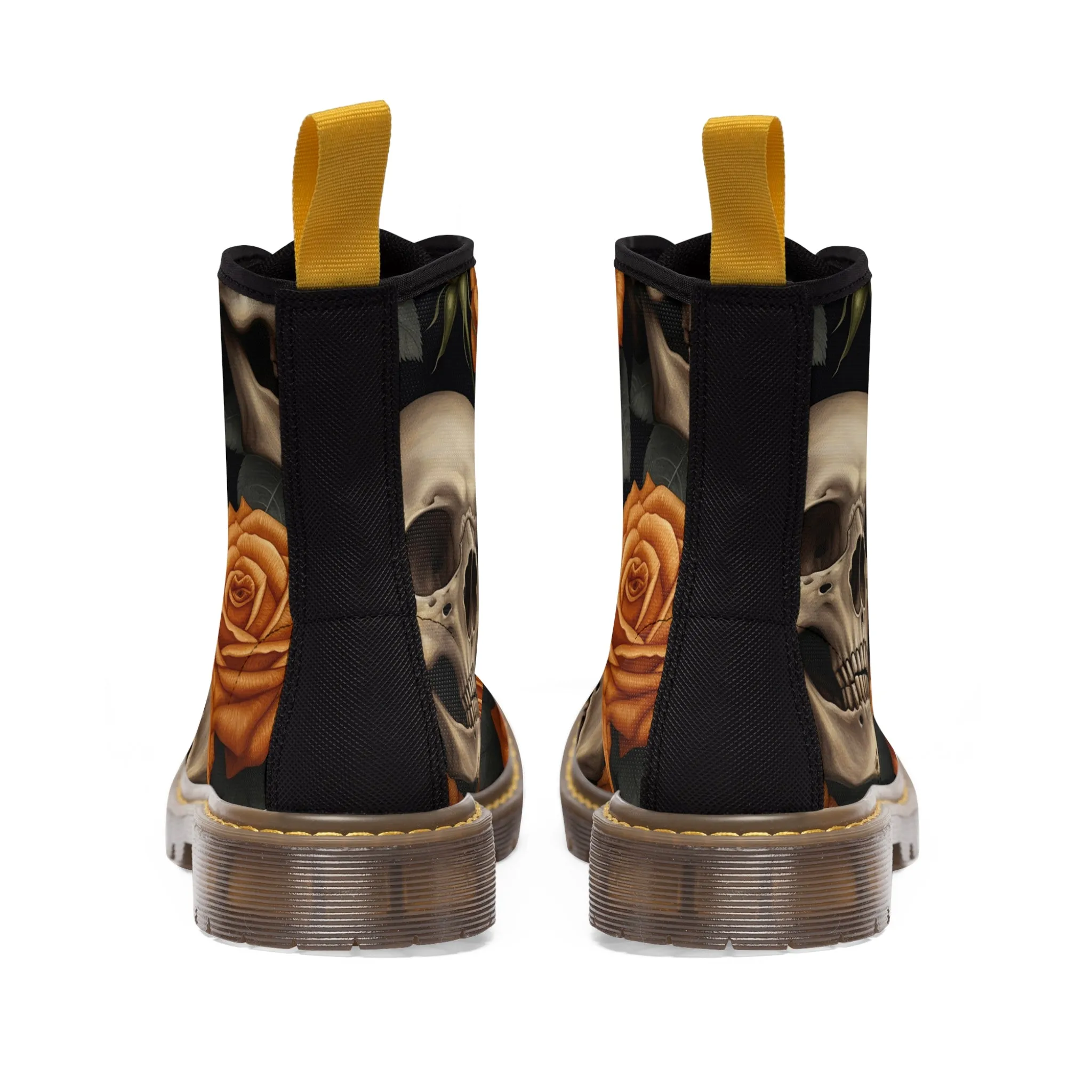Gothic Orange Skulls and  Roses Women's Canvas Boots