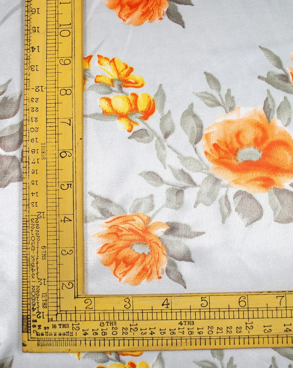 Grey And Multicolor Floral Print Polyester Satin Fabric