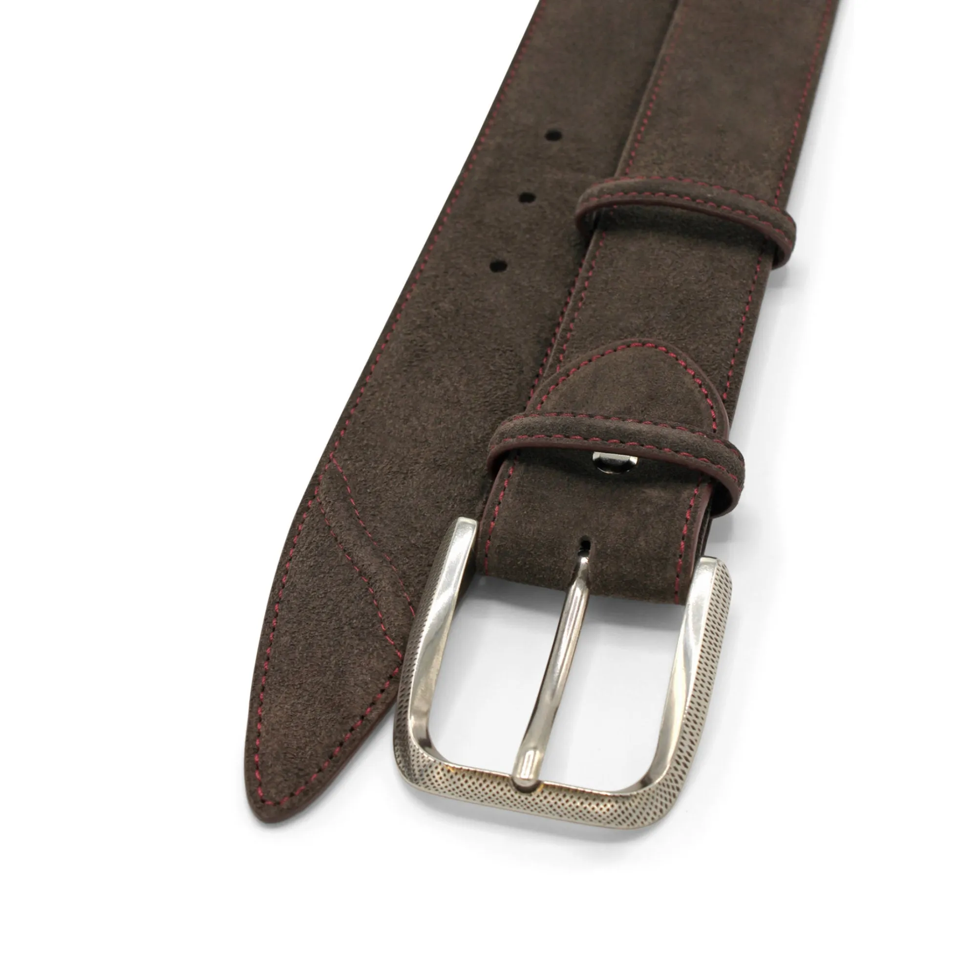 Hancock Dark Choc Suede Contrast Stitch Dimple Belt
