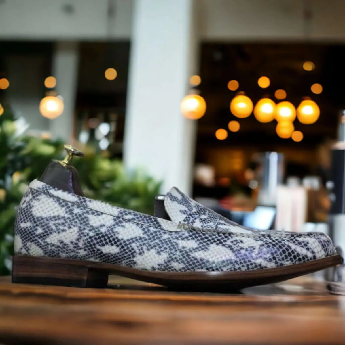 Handmade Men's Anaconda Print Leather Shoes, Men's Penny Loafer Style Shoes