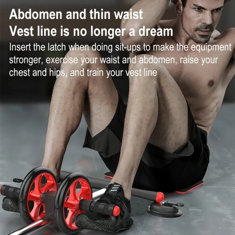 Household Suction Cup Style Multifunctional Silent Abdominal Wheel Rowing Machine Sit-up Device (Black Red)