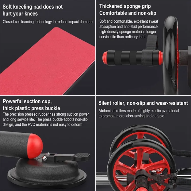 Household Suction Cup Style Multifunctional Silent Abdominal Wheel Rowing Machine Sit-up Device (Black Red)