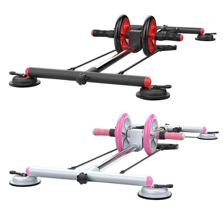 Household Suction Cup Style Multifunctional Silent Abdominal Wheel Rowing Machine Sit-up Device (Black Red)