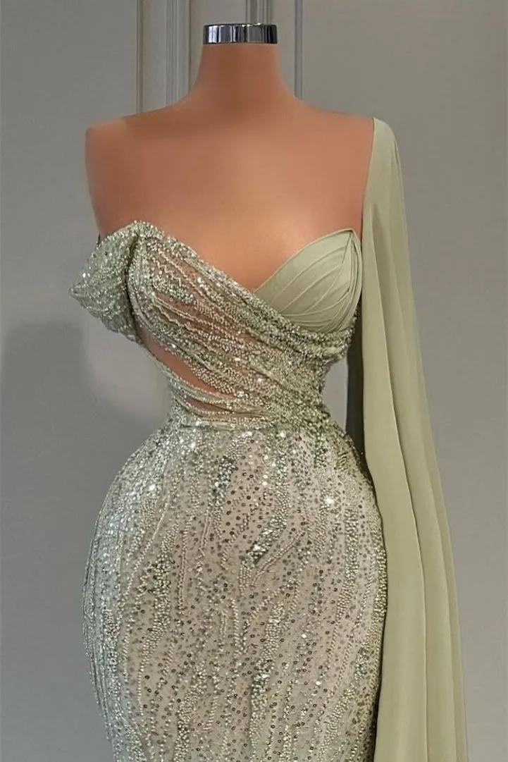 kamahe Sweetheart Strapless One Shoulder Sequined Floor-length Mermaid Prom dress
