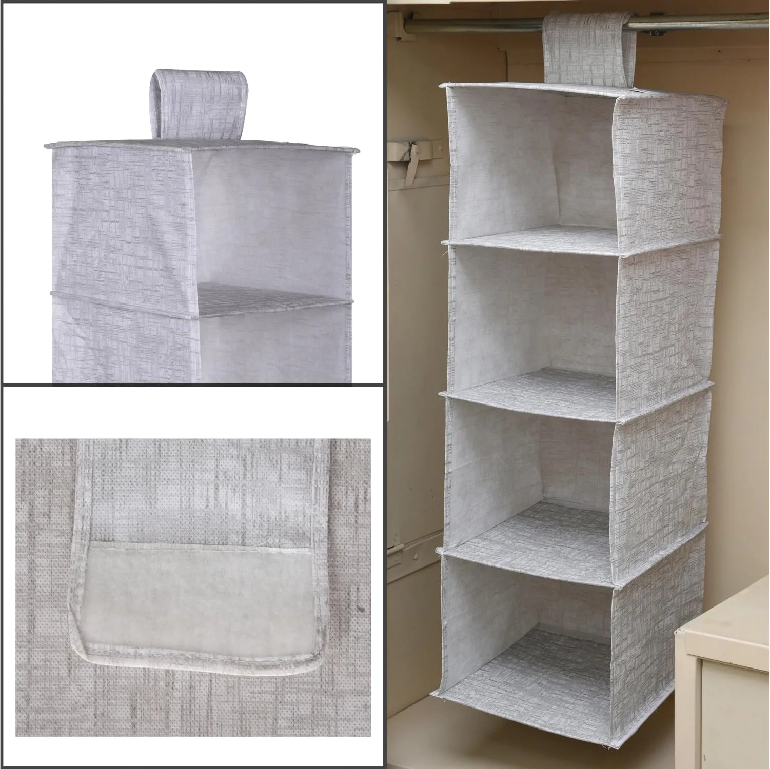 Kuber Industries Shoe Rack | 4 Shelf Foldable Storage Rack | Clothes Hanging Organizer | Shoe Storage Organizer | Closet Organizer with Velcro | Shoe Rack Jute Printed | Gray
