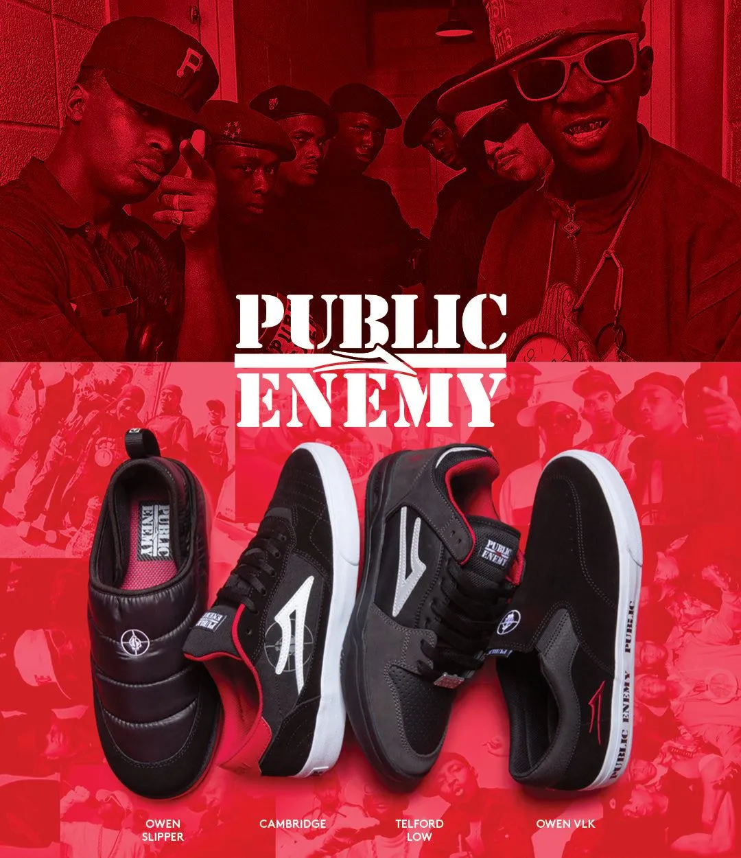 Lakai x Public Enemy Telford Low Skate Shoes - Black / Charcoal