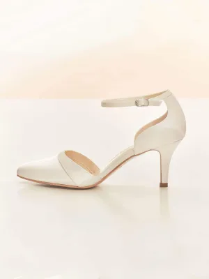 Low Heel Wedding Shoes, Ivory Satin Bridal Heels, MIRA