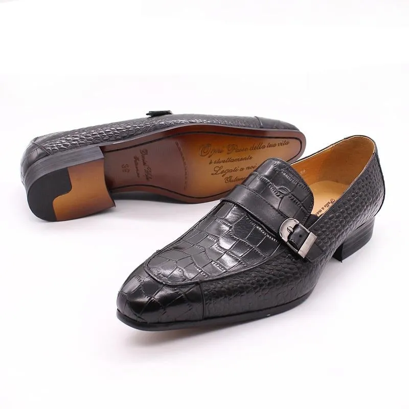 Luxury CrocPrint Buckle Strap Slip-On Leather Loafers