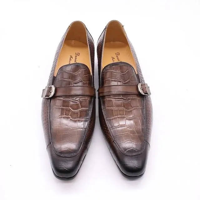 Luxury CrocPrint Buckle Strap Slip-On Leather Loafers