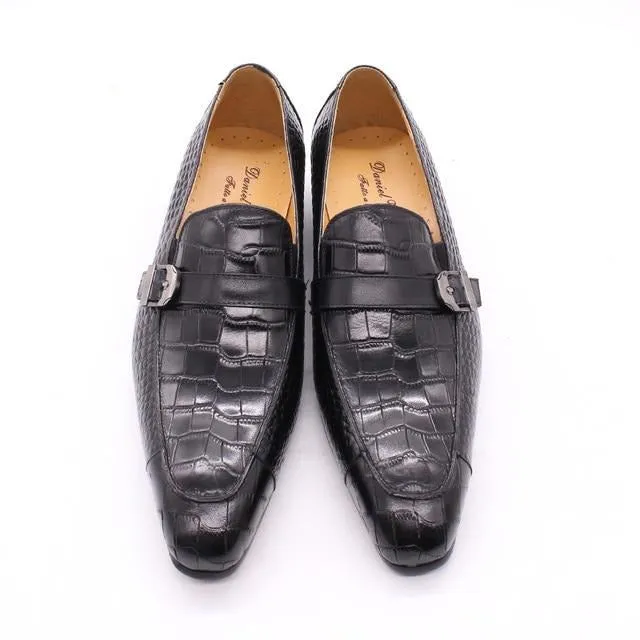 Luxury CrocPrint Buckle Strap Slip-On Leather Loafers