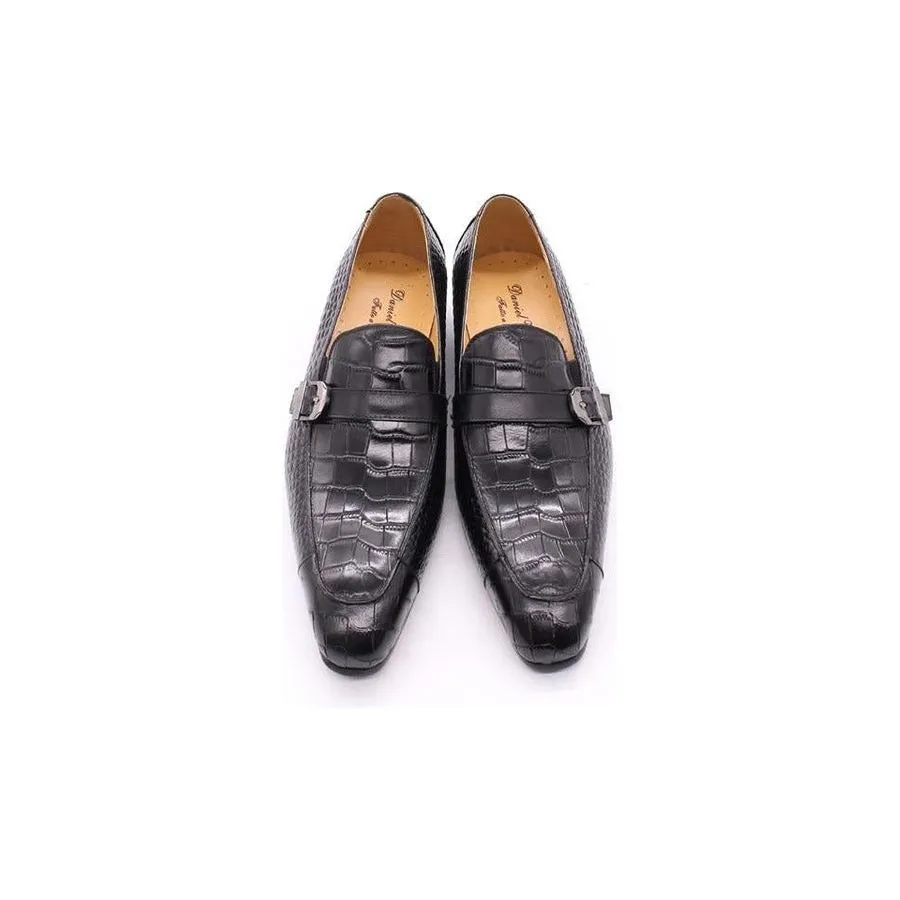Luxury CrocPrint Buckle Strap Slip-On Leather Loafers